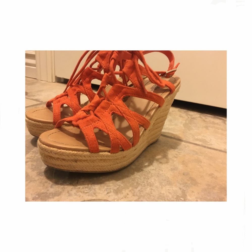 Orange Strappy Wedge Platform Sandals